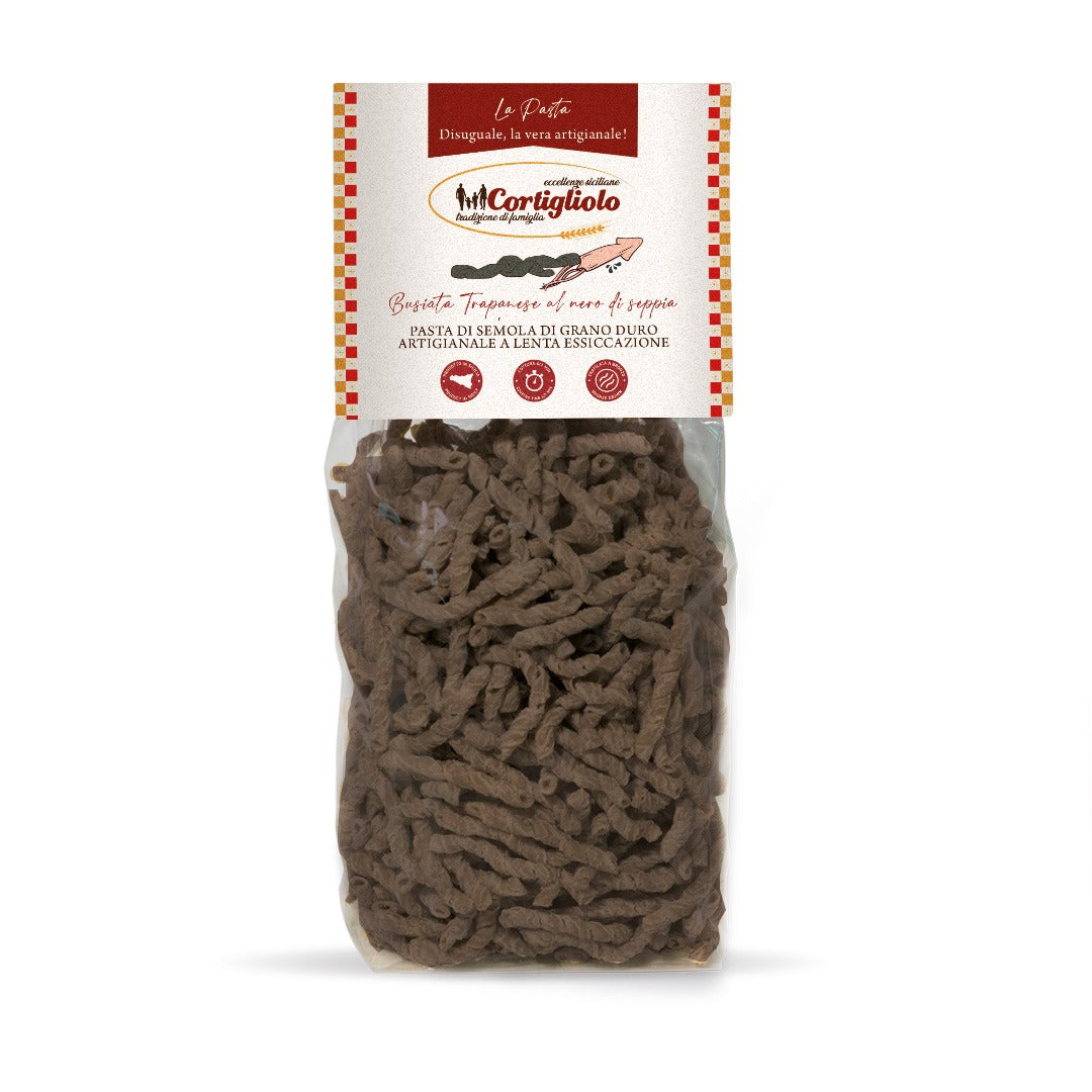 Pasta busiata trapanese al nero di seppia artigianale siciliana